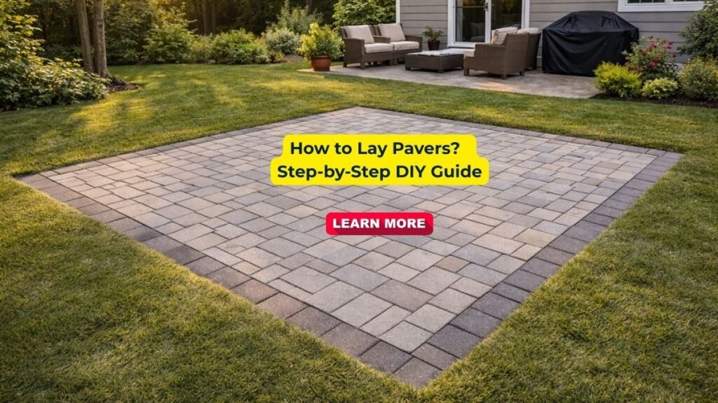 How to lay pavers — completed DIY concrete paver patio in backyard