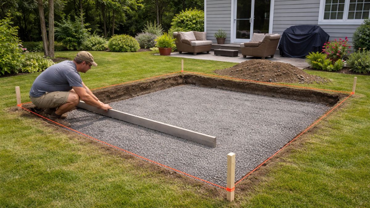 Leveling and compacting the gravel base layer