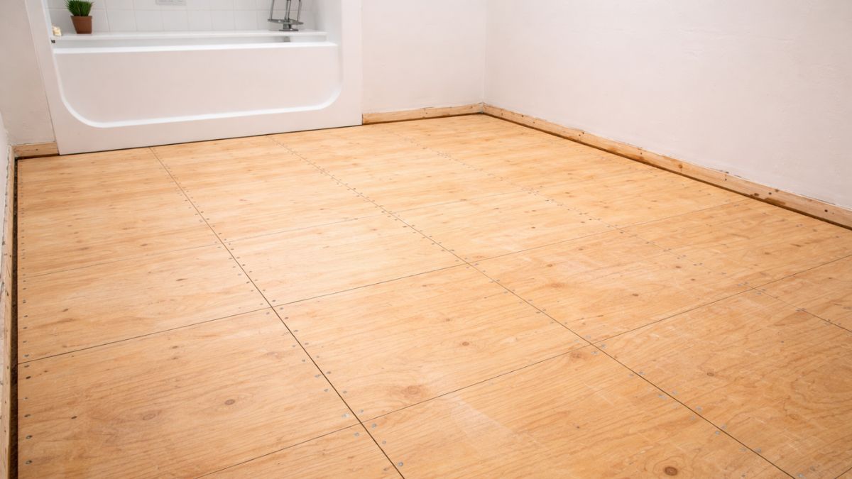 Clean prepared bathroom subfloor ready for backer board installation